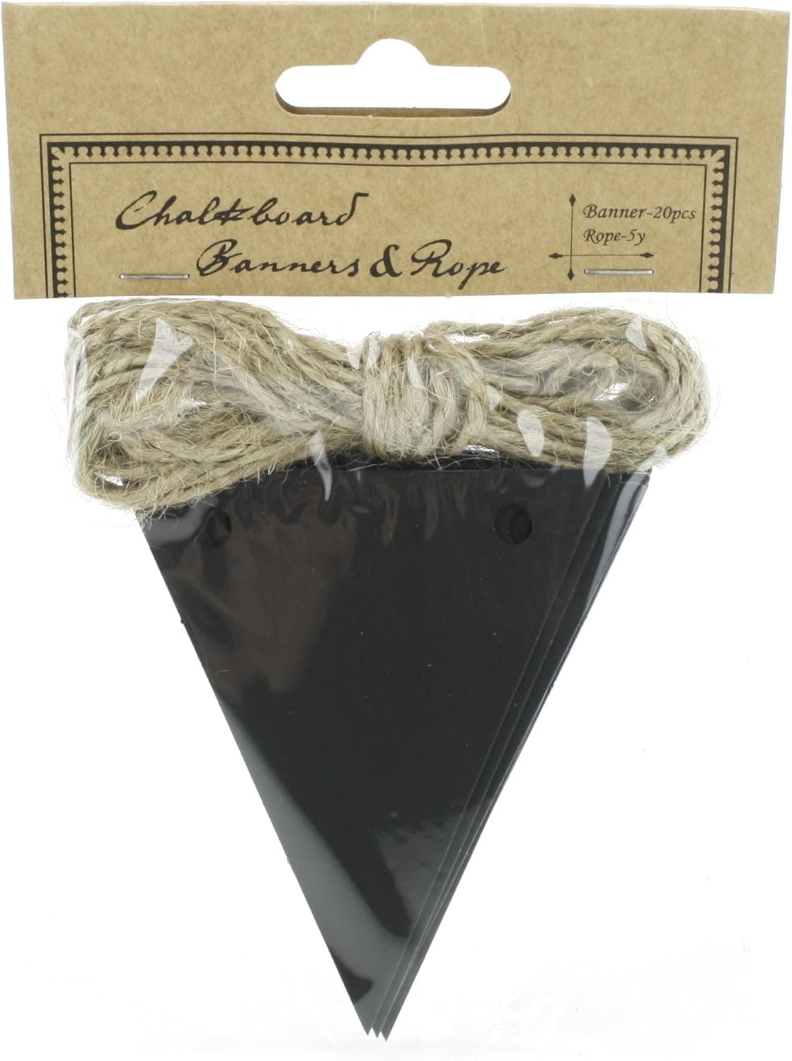 Kel-Toy Chalkboard Triangle Banner with 5 Yard Jute Rope- RNUM-Pack of 20, 2.5" X 3" RNUM-Feet Pennants