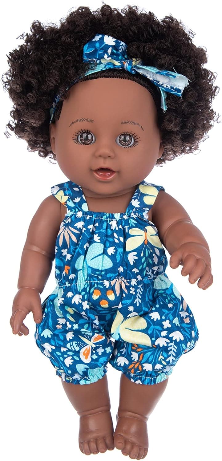DEARBEI Black Baby Dolls with Soft Body African American Baby Doll 12 Inch Best Birthday Gift for Kids Girl Age 3 & Up, Blue