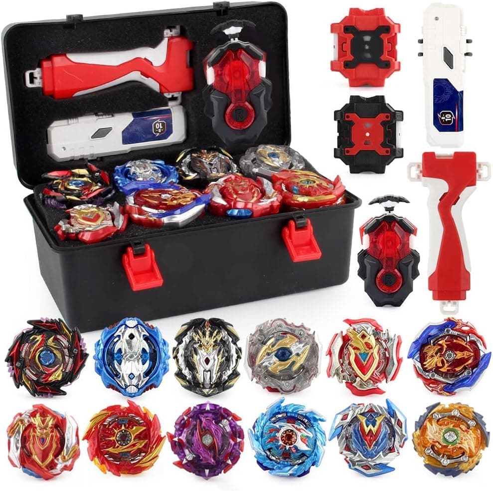 JIMI Bey Battling Top Burst Gyro Toy Set 12 Spinning Tops 3 Launchers Combat Battling Game with Portable Storage Box Gift for Kids Children Boys Ages 8+