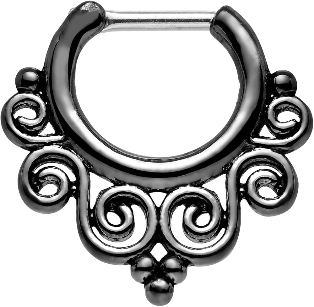 Body Candy Stainless Steel Black IP Swirling Dream Septum Clicker 16 Gauge 1/4"