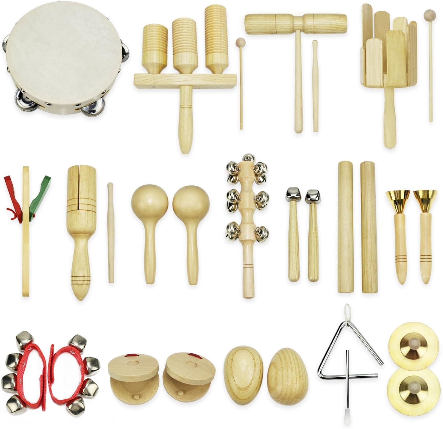 Musical Instruments for Toddlers Early Childhood iPlay iLearn 28 PC Percussion Set Cymbals Triangle with striker Rhythm Sticks Tambourine Maracas Castanets Bell Shakers Clacker-NEW VERSION July 2017