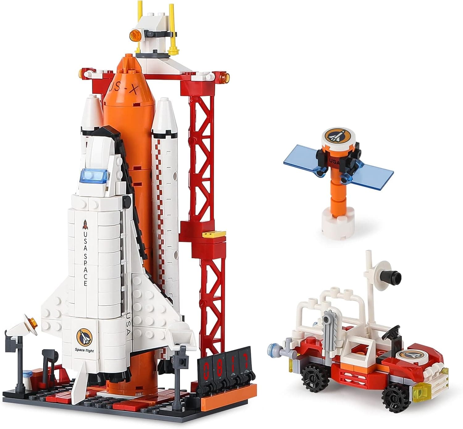 QLT City Space Shuttle Toys Building Set, Compatible with Lego Space, STEM Rocket Kit Creative Gift for 6 7 8 9 10 11 12 Year Old Boys Kids, Space Exploration Building Block Kit w/ Space Launcher