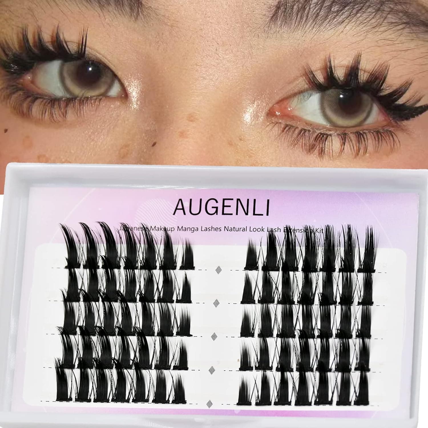 AUGENLI Manga Lashes Individual Clusters False Lashes that Natural Look Like Extensions False Lashes Korean Beauty for Cosplay Anime Makeup Salon at Home (B02)