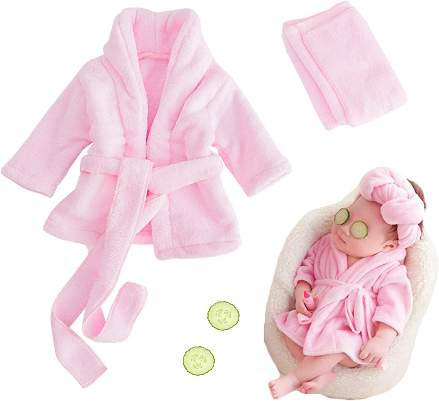 M&G House Newborn Photography Props Bathrobe Outfits Baby Photoshoot Props Robe Girl Baby Photo Prop Outfit Robe Bath Towel Costume Sets 0-6 Months(Pink)