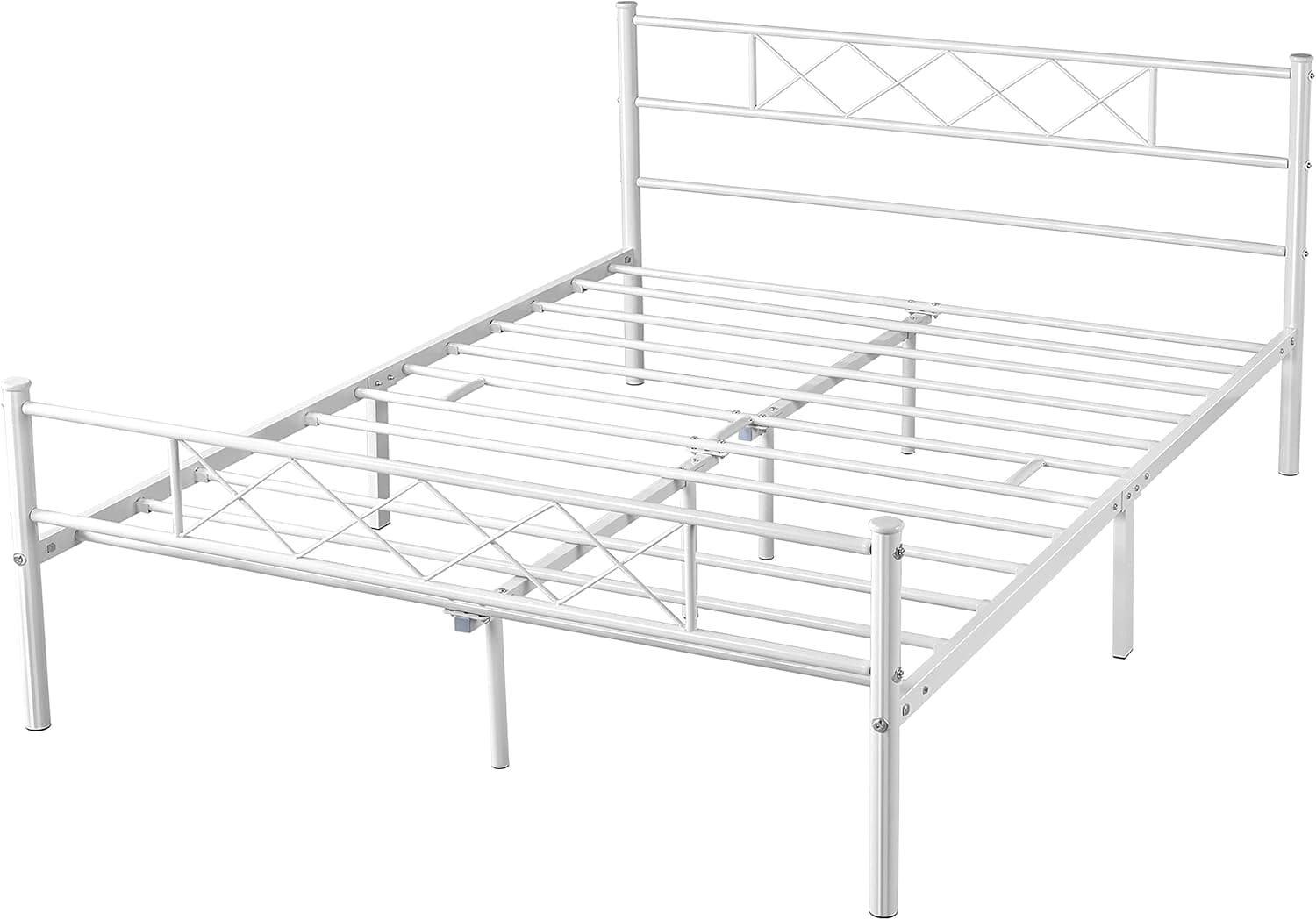 Topeakmart Metal Queen Bed Frame,White Bed Platform with Headboard and Footboard,Mattress Foundation,with Under Bed Storage,Strong Slat Support