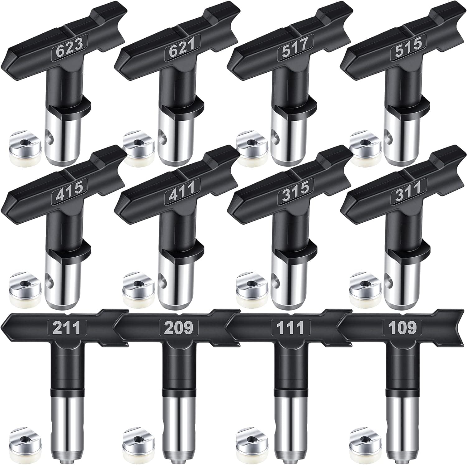 Zhengmy 12 Pcs Spray Tips Airless Paint Sprayer Reversible Tip Nozzles for Spraying Machine Accessories, 109,111,209,211,311,315,411,415,515,517,621,623
