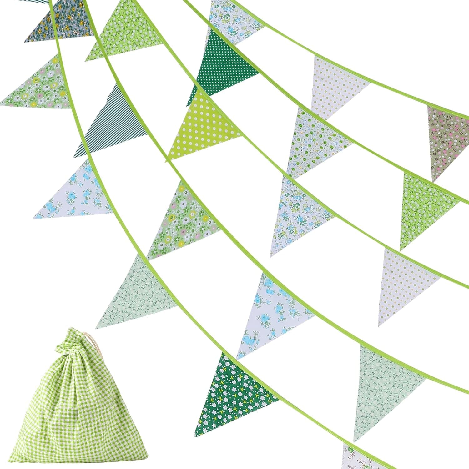 40 Feet Fabric Pennants Bunting Banner Triangle Flag Garland Vintage Bunting 42 Pieces Floral Triangle Flags Cloth Garland for Birthday Parties Valentine Decoration (Lovely Style)