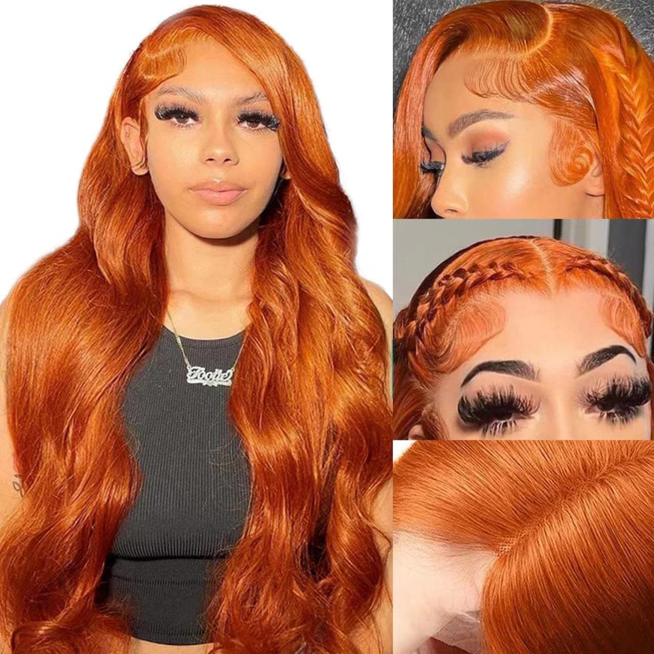 Ginger Lace Front Wigs Human Hair Pre Plucked 22inch Body Wave 13x4 Ginger HD Lace Front Wigs for Black Women Ginger Orange Wigs Human Hair with Baby Hair 150% Denisty Glueless Colored Wigs