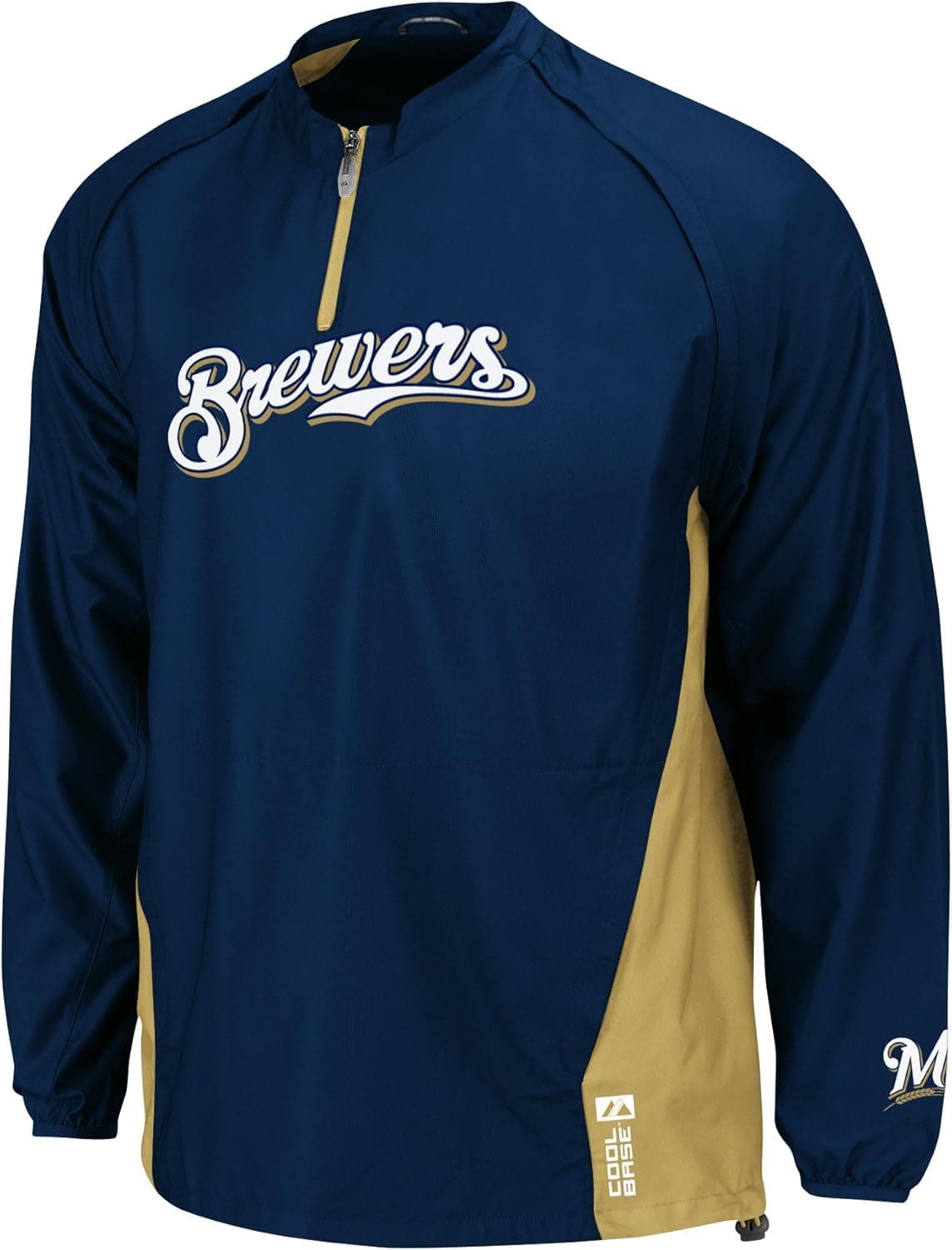 MLB Milwaukee Brewers Long Sleeve Lightweight 1/4 Zip Gamer Jacket, Navy/Red