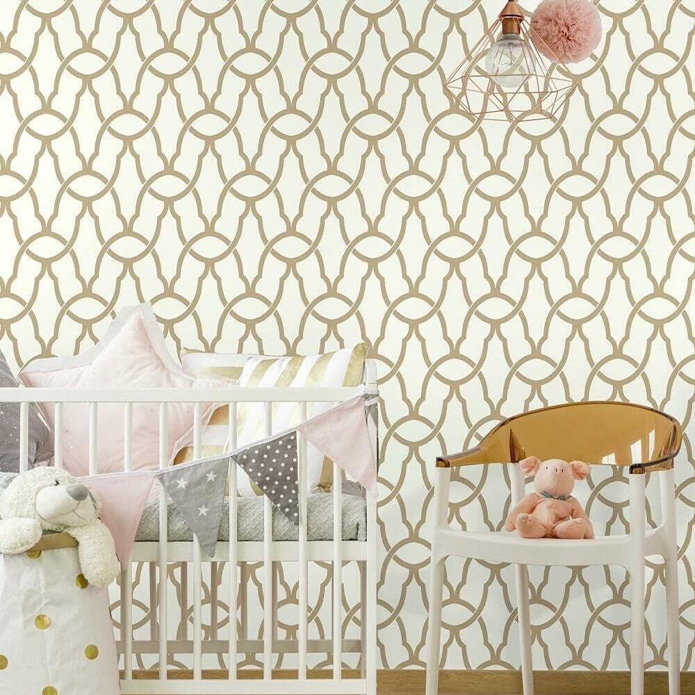 RoomMates RMK9121WP Metallic Gold Trellis Peel and Stick Wallpaper