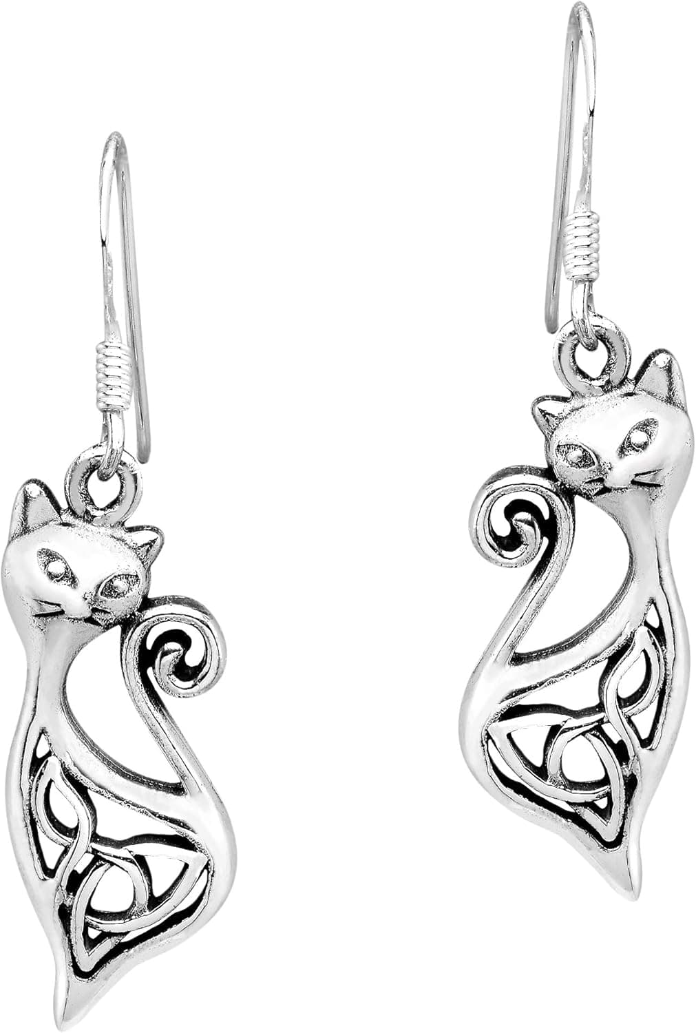AeraVida Sleek & Slender Cat .925 Sterling Silver Dangle Earrings | Cat Dangle Earrings | Sterling Silver Dangle Earrings for Women | Sterling Silver Cat Earrings Fashion Jewelry