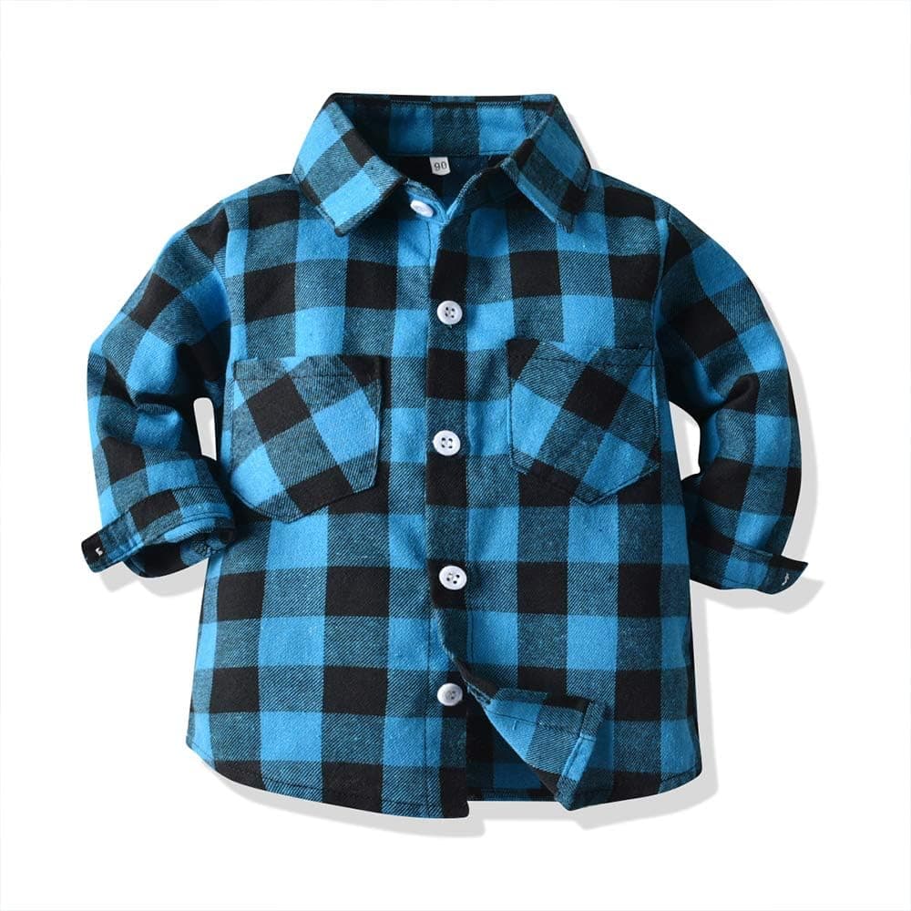 Toddlers Baby Boys Girls Flannel Shirt Kids Long Sleeve Button Down Plaid Top(Blue, 110/4T)