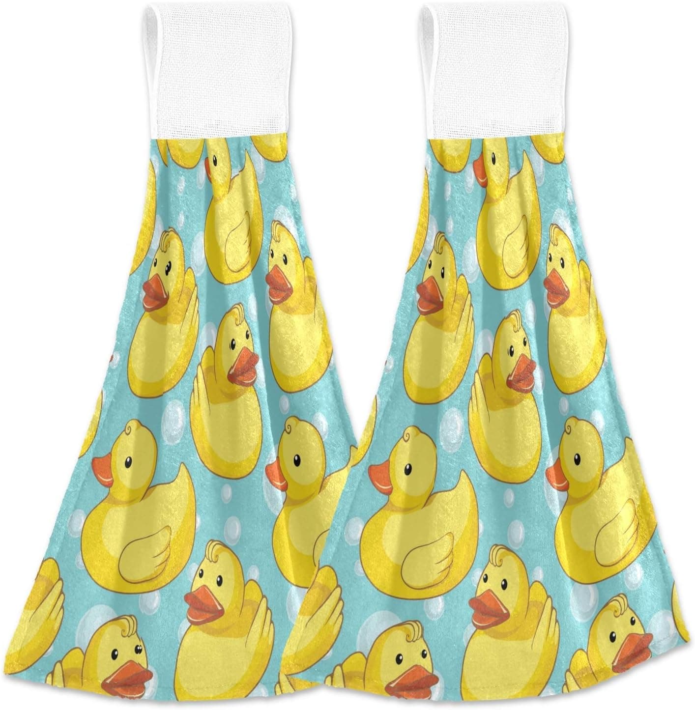 Kcldeci Hand Towels for Kitchen Cute Yellow Rubber Ducks Bathroom Hand Towels Kitchen Towels with Hanging Loop, Set of 2 Hanging Tie Towels