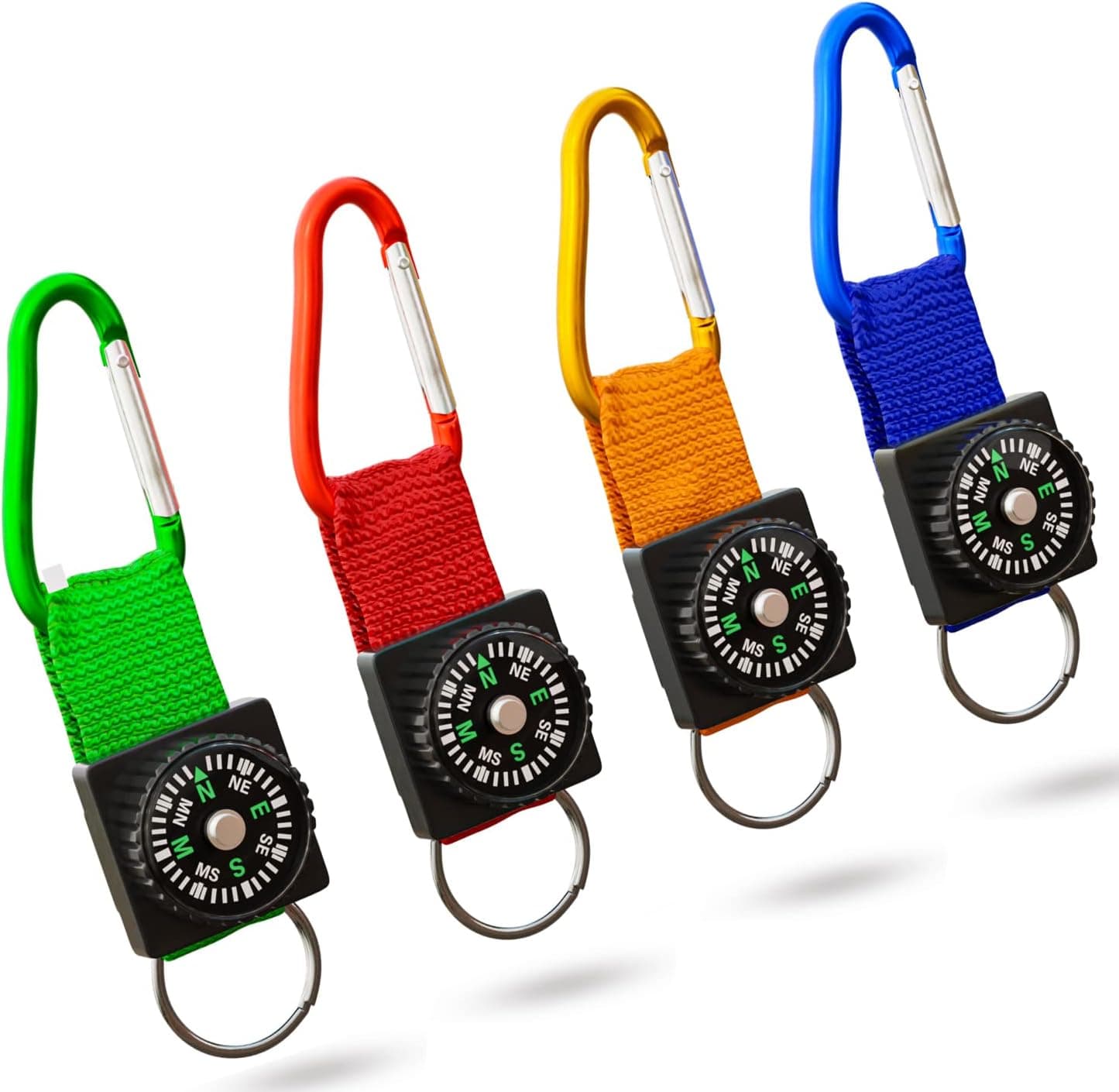 Compass Keychain Carabiner Belt Clips Adventure Explorer (Set of 4) Party Favors Outdoors Camping Theme Birthday Map Project Prizes Toys for Kids
