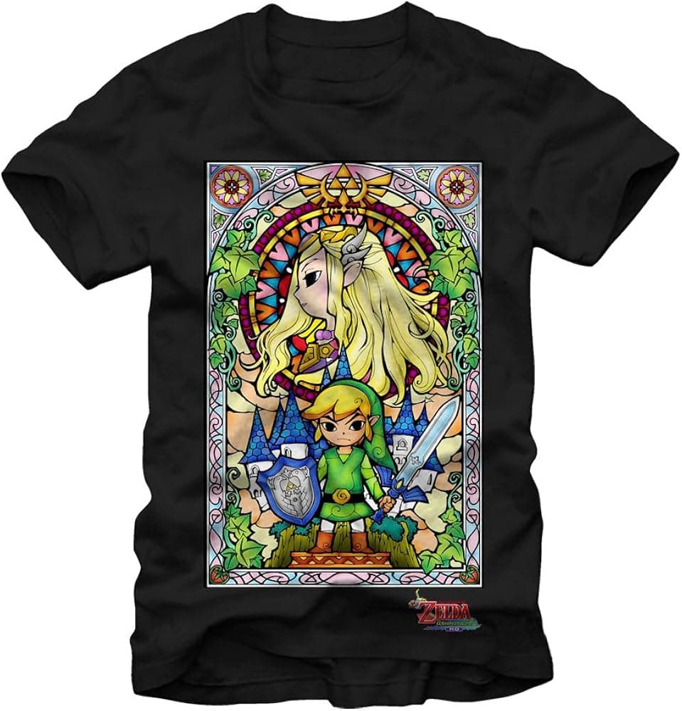 Nintendo The Legend of Zelda: The Wind Waker Regal Stained Glass Black T-shirt (X-Large)