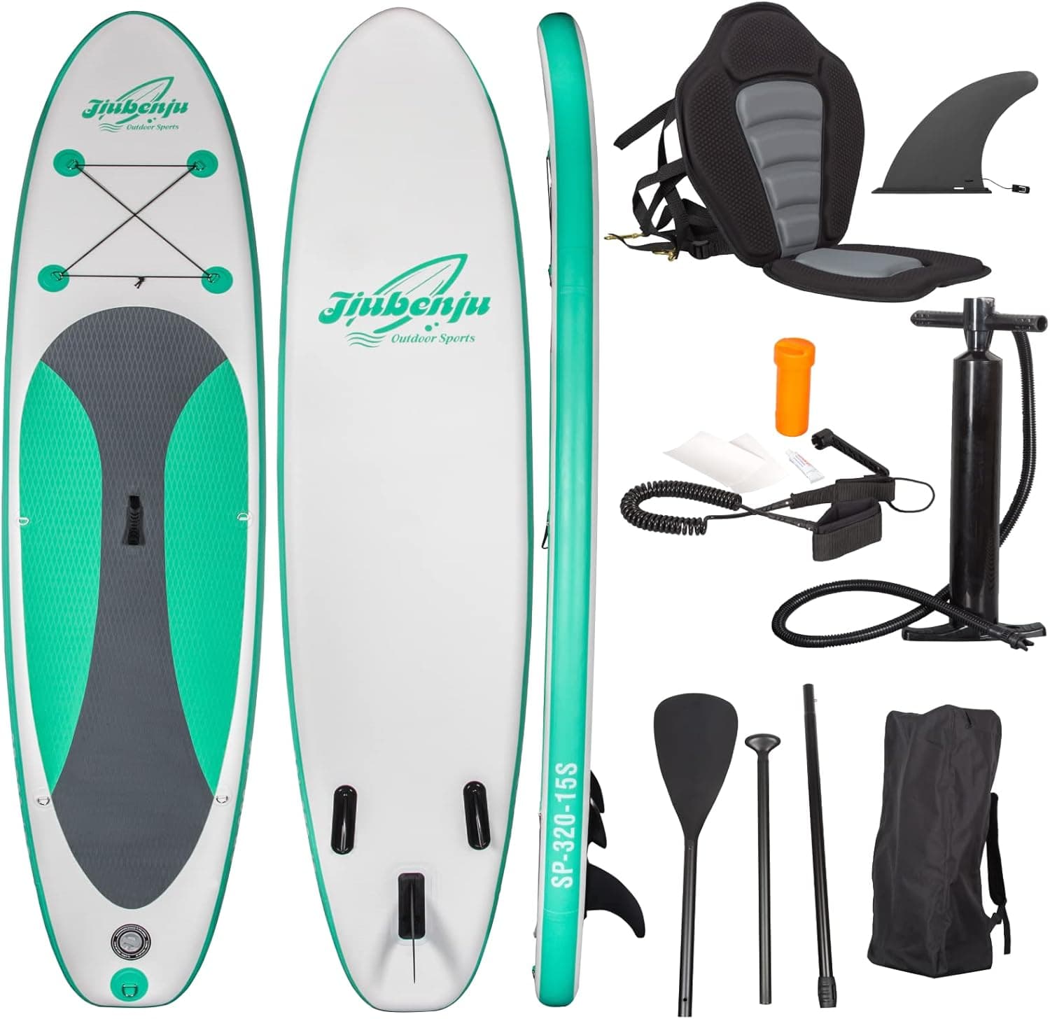 Jiubenju Inflatable Stand Up Paddle Board SUP Accessories & Backpack, Non-Slip Paddle Board, Leash, Paddle, Waterproof Backpack, Kayak Seat, Hand Pump, Repair kit for Youth & Adult