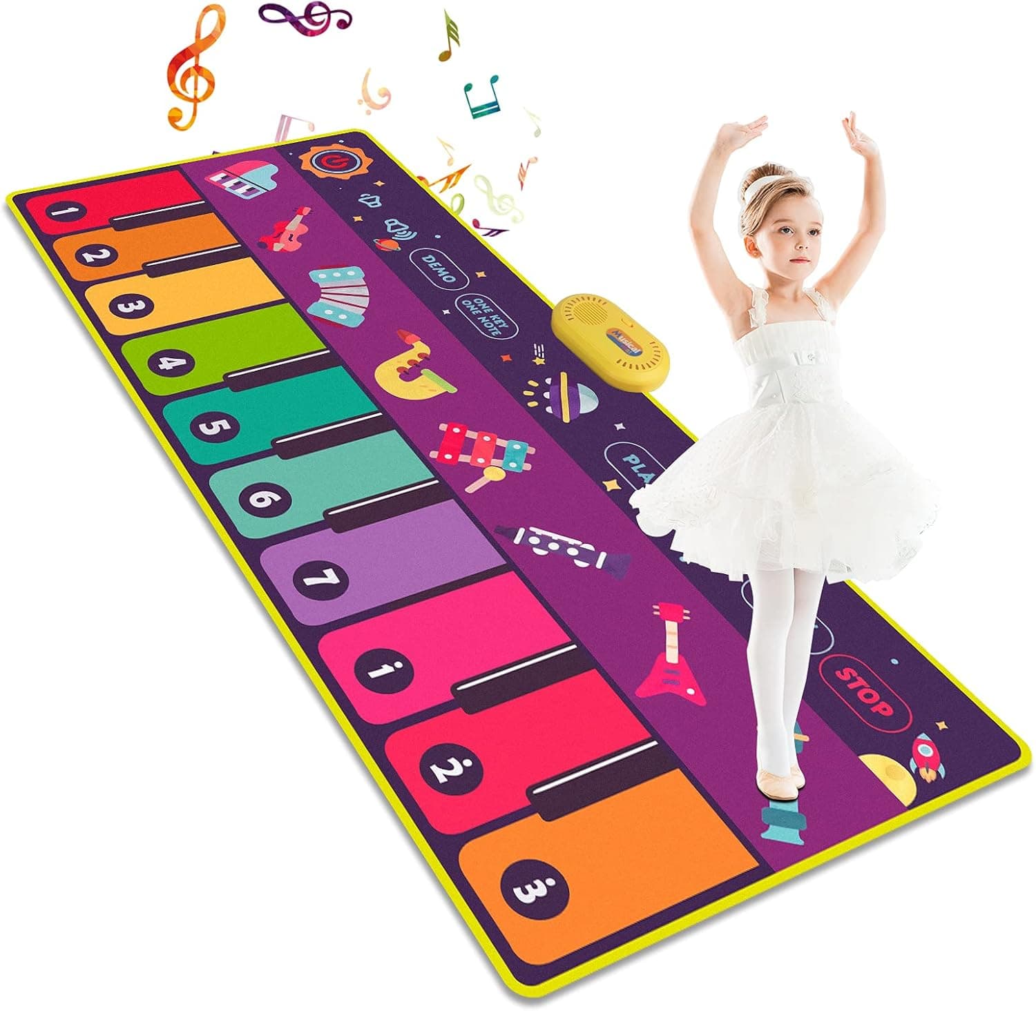 M SANMERSEN Piano Mat with 28 Musical Sounds - 63" x 26" Musical Toys for 3 4 5 6 7 8 9 Year Old Girls Boys- Piano Mat for Kids Ages 3-9 Dance Mat for Toddler Early Learning Toy Musical Gifts