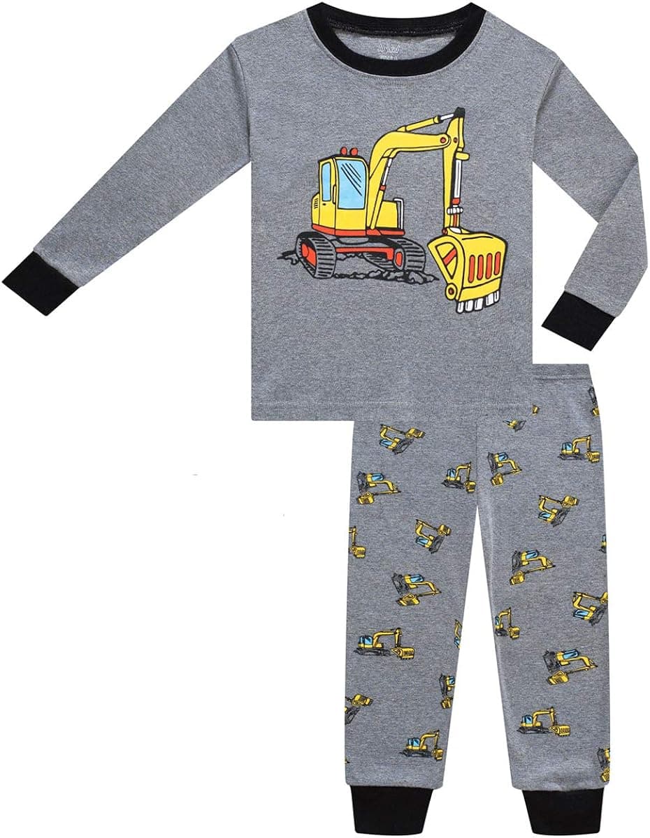 Joyond Cotton Pajamas for Boys Toddler Clothes Kids Snug-Fit Long Sleeve 2-Pieces Pjs Pants Set(yellow digger,2T)