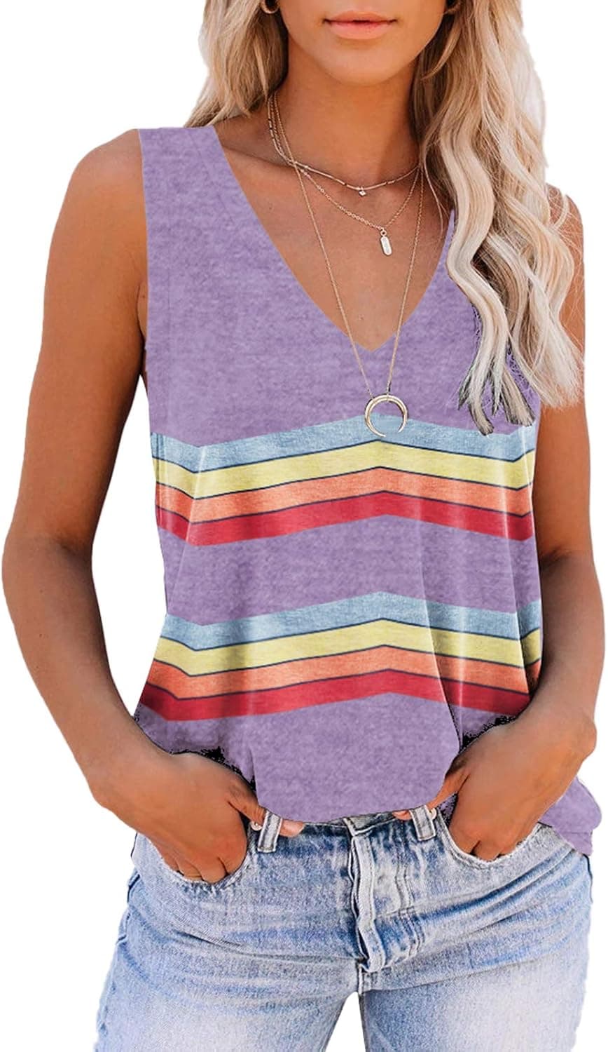 ETCYY Tie Dye Sleeveless V Neck Tank Tops for Women Summer Cute Printed Loose Fit Workout Athletic Yoga Shirts