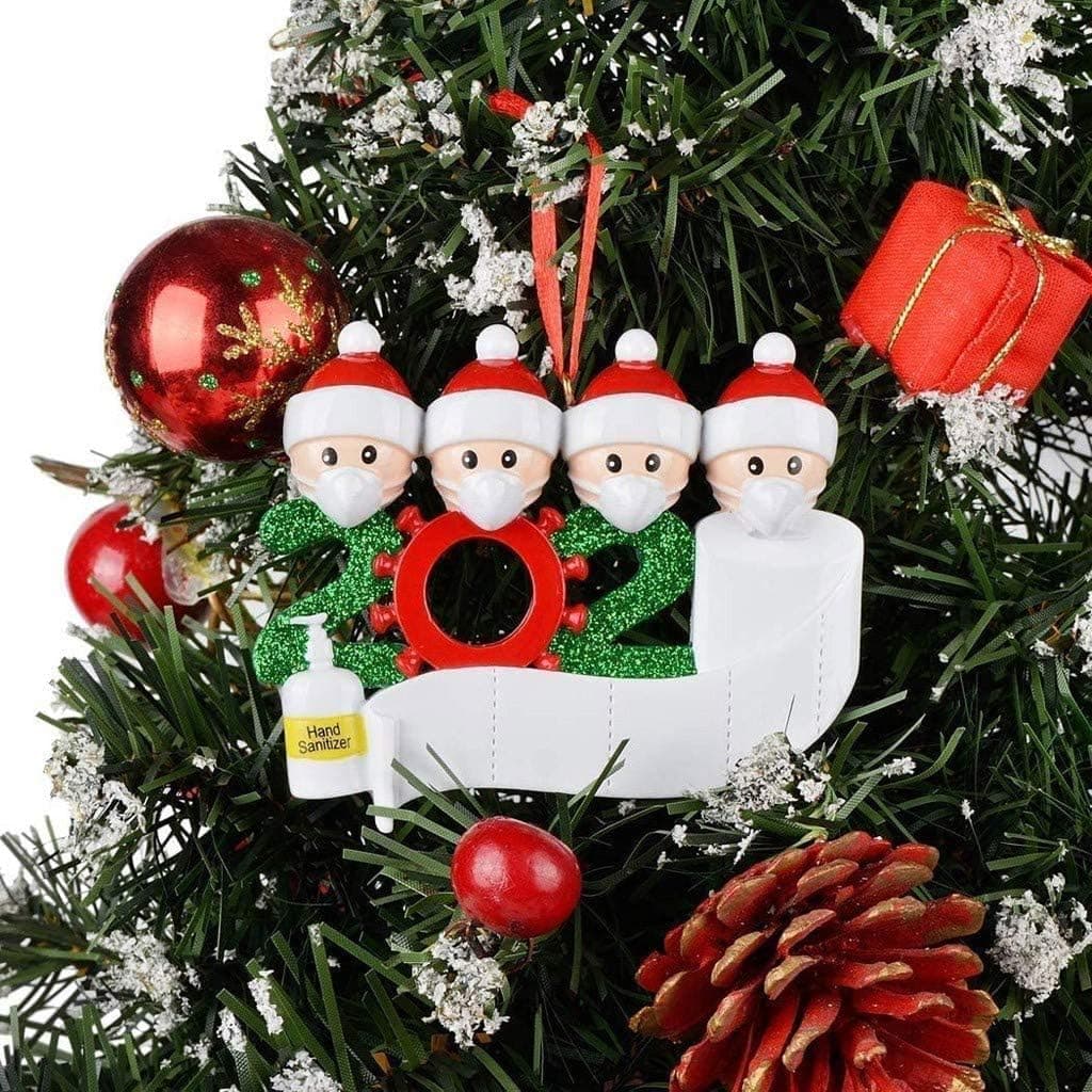 Personalized Name Christmas Ornament kit, 2021 Quarantine Survivor Family Customized Christmas Decorating Kit DIY Creative Gift for Family (Family of 4)