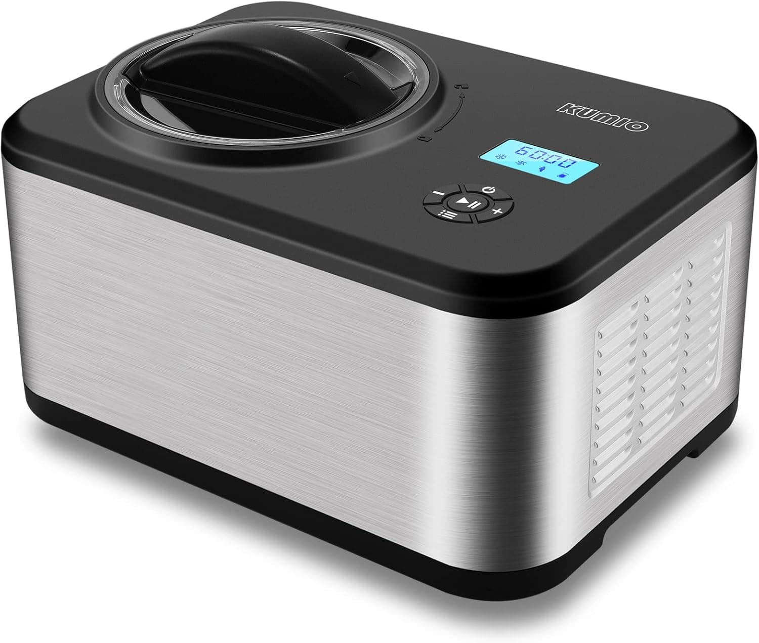 KUMIO 1.5 Quart Ice Cream Maker with Compressor, No Pre-Freezing, 4 Modes Ice Cream Maker Machine with LCD Display, Timer, Automatic Gelato & Yogurt Machine, Stainless Steel