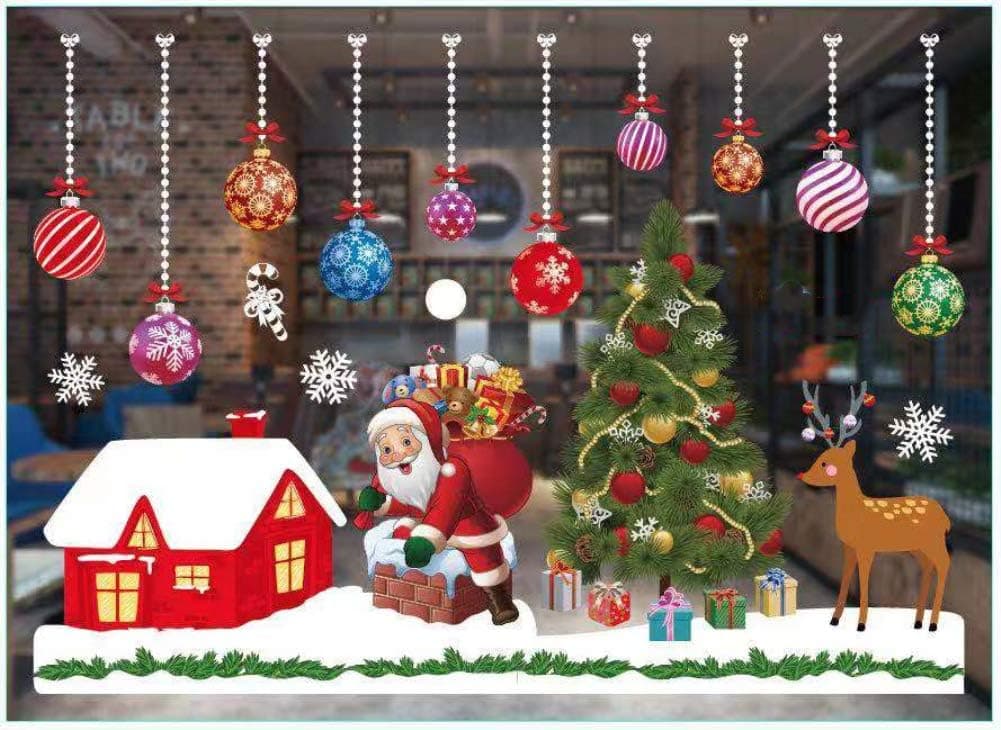 SanXingRui Christmas Window Stickers, Snow Flakes Stickers Christmas Window Decorations Window Clings Decal Wall Stickers, Glass Decal Mural New Year Christmas Decoration (caise2)