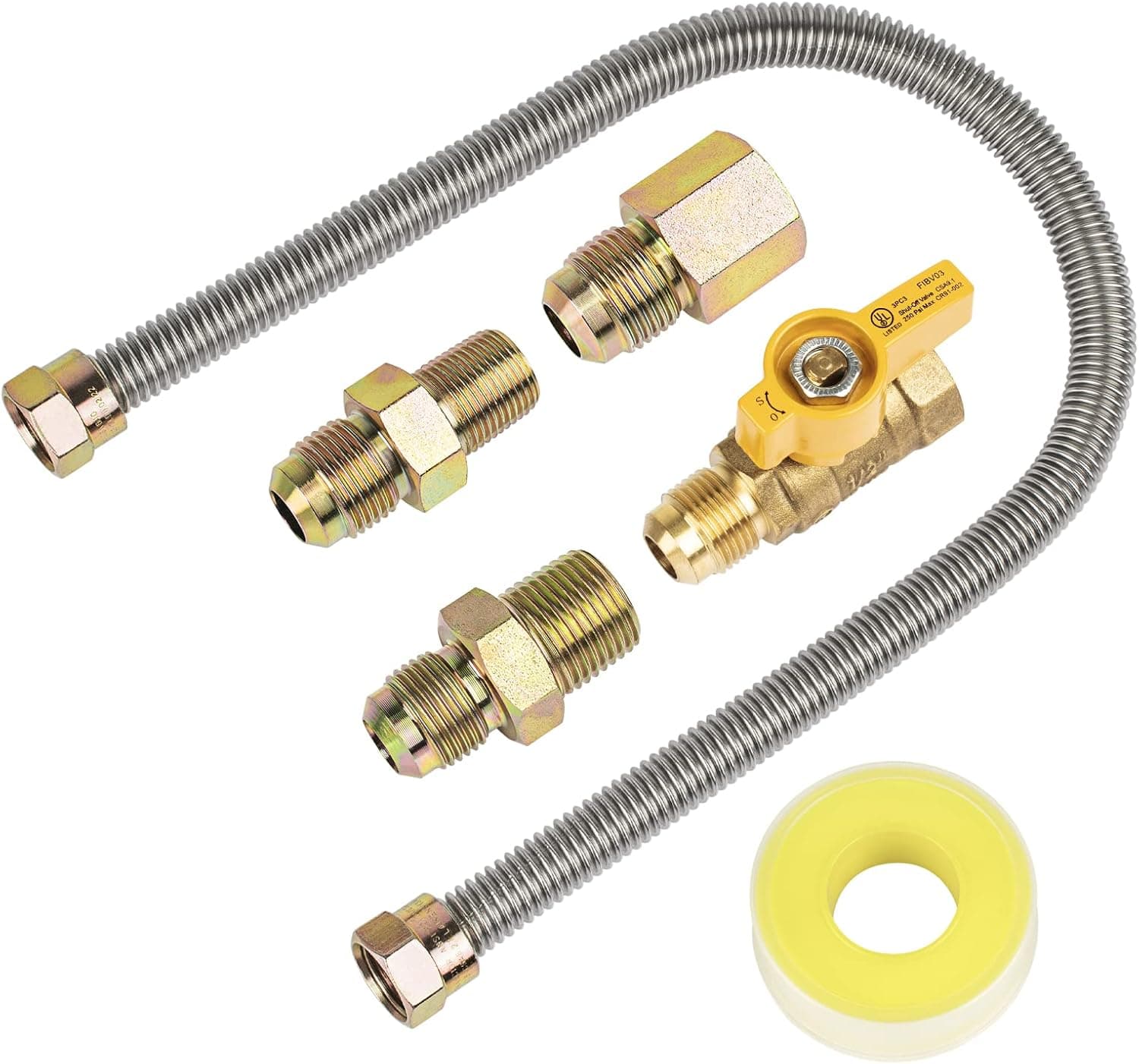 One Stop Universal G'as''Appliance Hook Up Kit F271239 - Includes 22-inch Flexible G'as Line, On/Off Valve and 3 Different Couplings