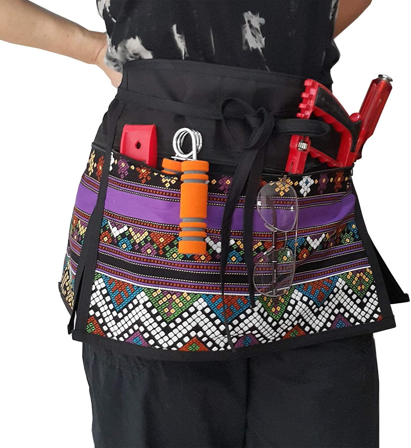 TG888 Waist Apron with 3 Zipper Pockets Thai Identity Novelty Printed Chef Work, Half Waitress Aprons, Crafts, Restaurant, Shop Work, Art Smock, Barista, Garden, Vendors