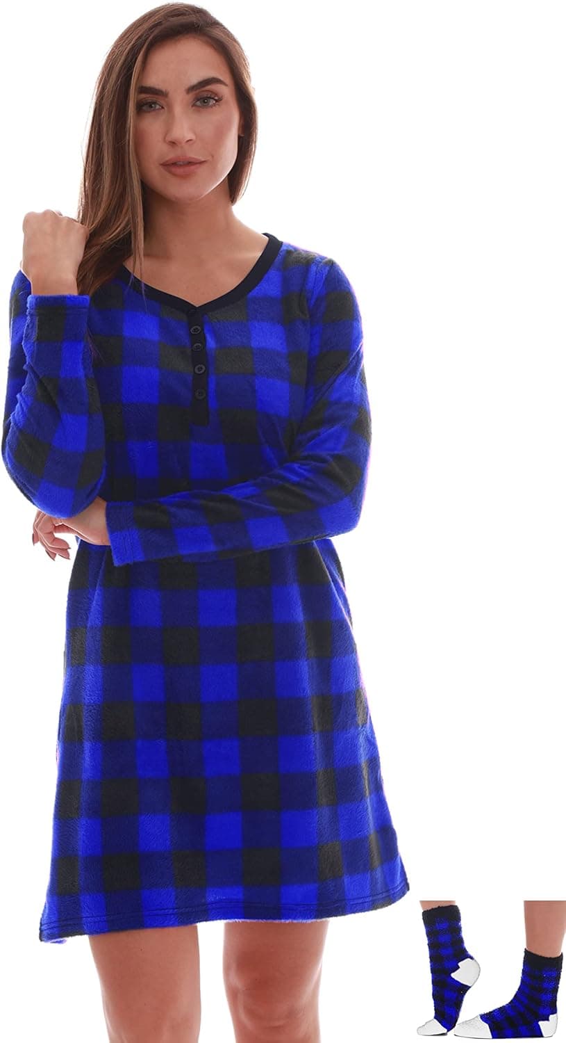 Just Love Women’s Ultra-Soft Sleep Shirt Nightgown with Matching Fuzzy Socks