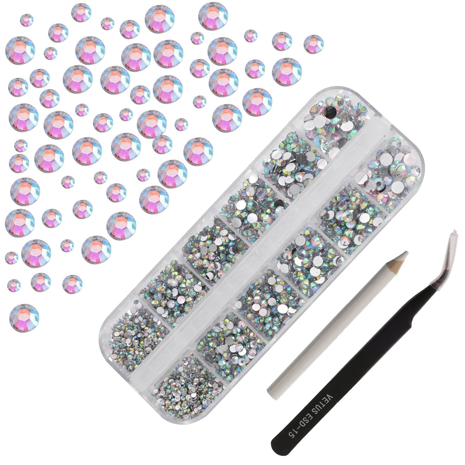 Tanngronie 2100 Pieces rhinestones for nails nail art gems crafts crystals Glass decorations set ab rhinestones flatback design Face Clothes Shoes Decor(ab color)