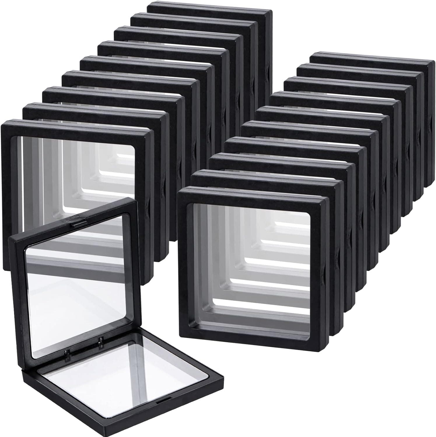sdoot Black 3D Floating Frame Display Holder Stands, Coin Display Stands Set of 20 3D Floating Jewelry Frame for Challenge Coins, AA Medallions, Jewelry- 3.5 x 3.5 x 0.8 Inches
