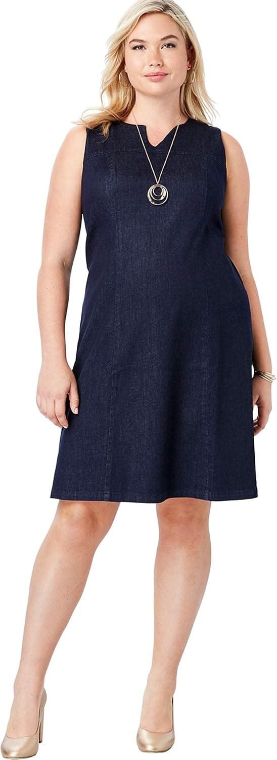 Jessica London Women's Plus Size Refined Denim A-Line Dress - 16 W, Indigo Blue