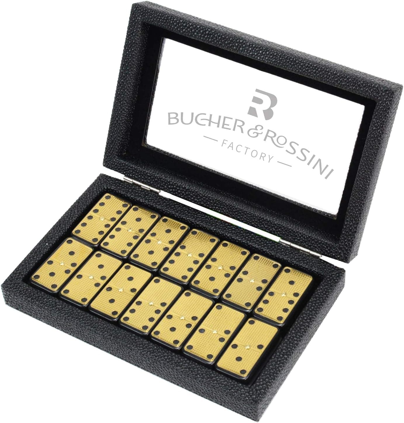 Metal Surface Dominoes Set - Premium Classic 28 Pieces Double Six in Durable PU Wooden Box with Strong Magnetic Sealed for Party Entertainment