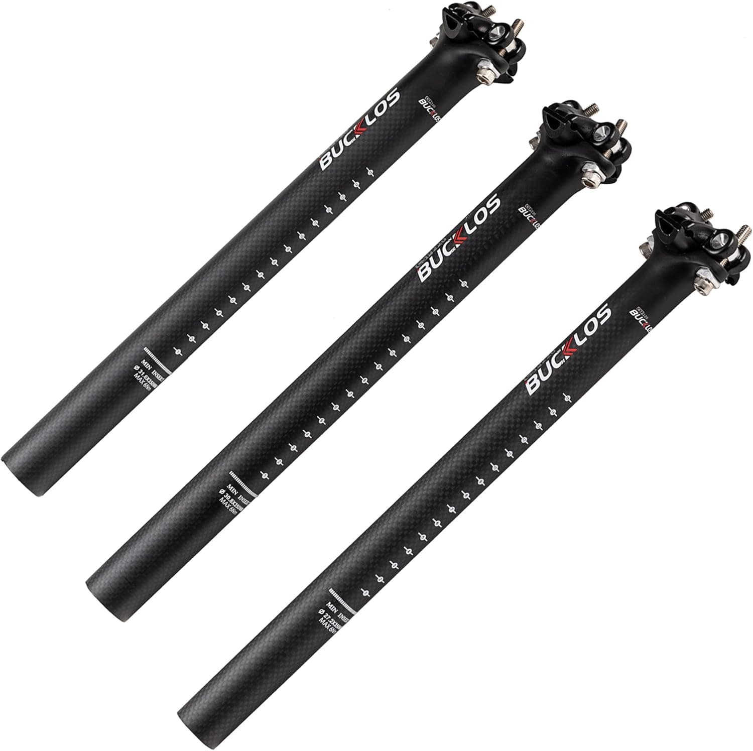 BUCKLOS Carbon Bike Seatpost 27.2 30.8 31.6 x 350mm 400mm, Mountain Bike Road Bicycle Seat Post 3K Carbon Fiber Adjustable Ultra-Light, Suitable for MTB BMX Gravel, Hybrid, and E-Bikes Urban