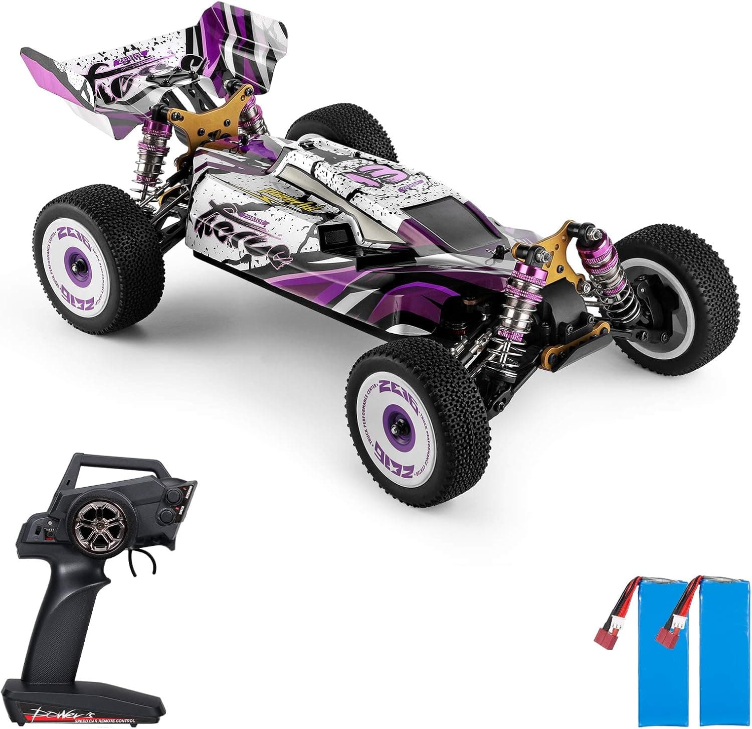 GoolRC WLtoys 124019 RC Car, 1/12 Scale 2.4GHz Remote Control Car, 4WD 60km/h High Speed Racing Car, Off-Road Buggy Drift Car RTR with Aluminum Alloy Chassis, Zinc Alloy Gear and 2 Batteries