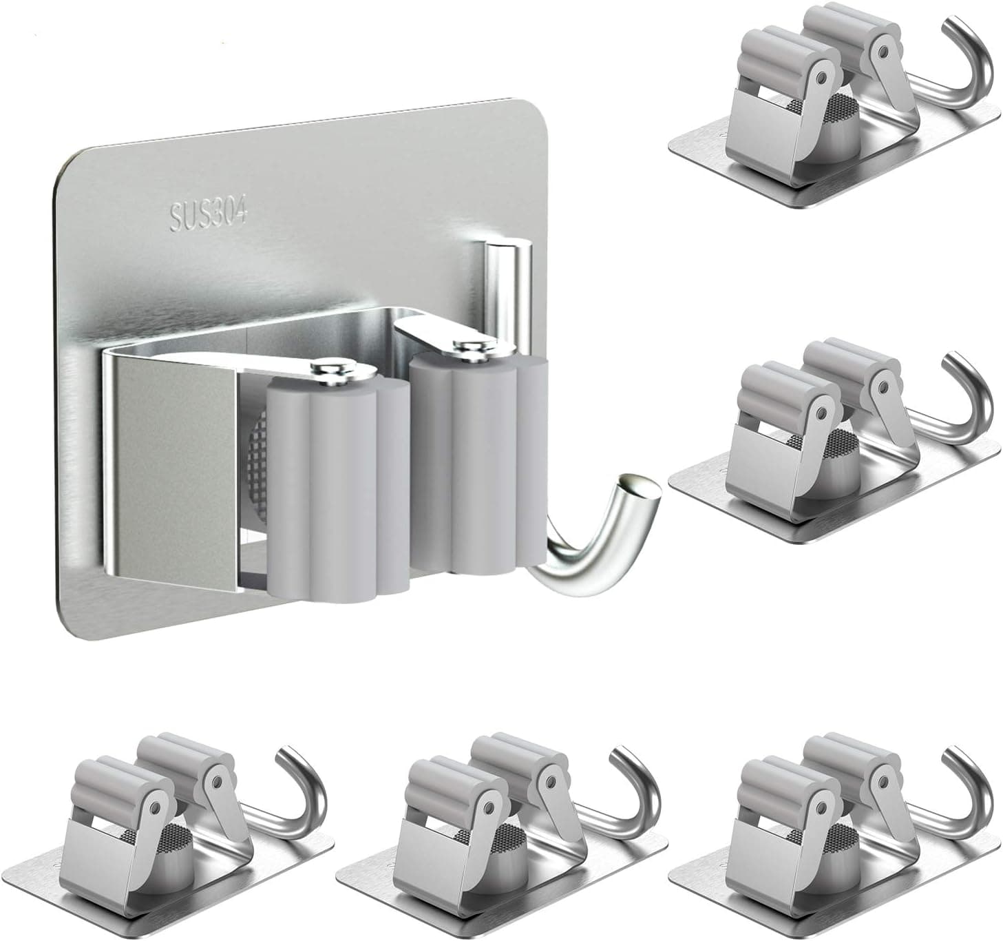kubvici 5 Pack Broom organizer Wall Mount, Wall-Mounted Storage Rack With 1 Shelf and 1 Hook, Self-Adhesive Storage Rack,Bathroom, Kitchen, office, Garden