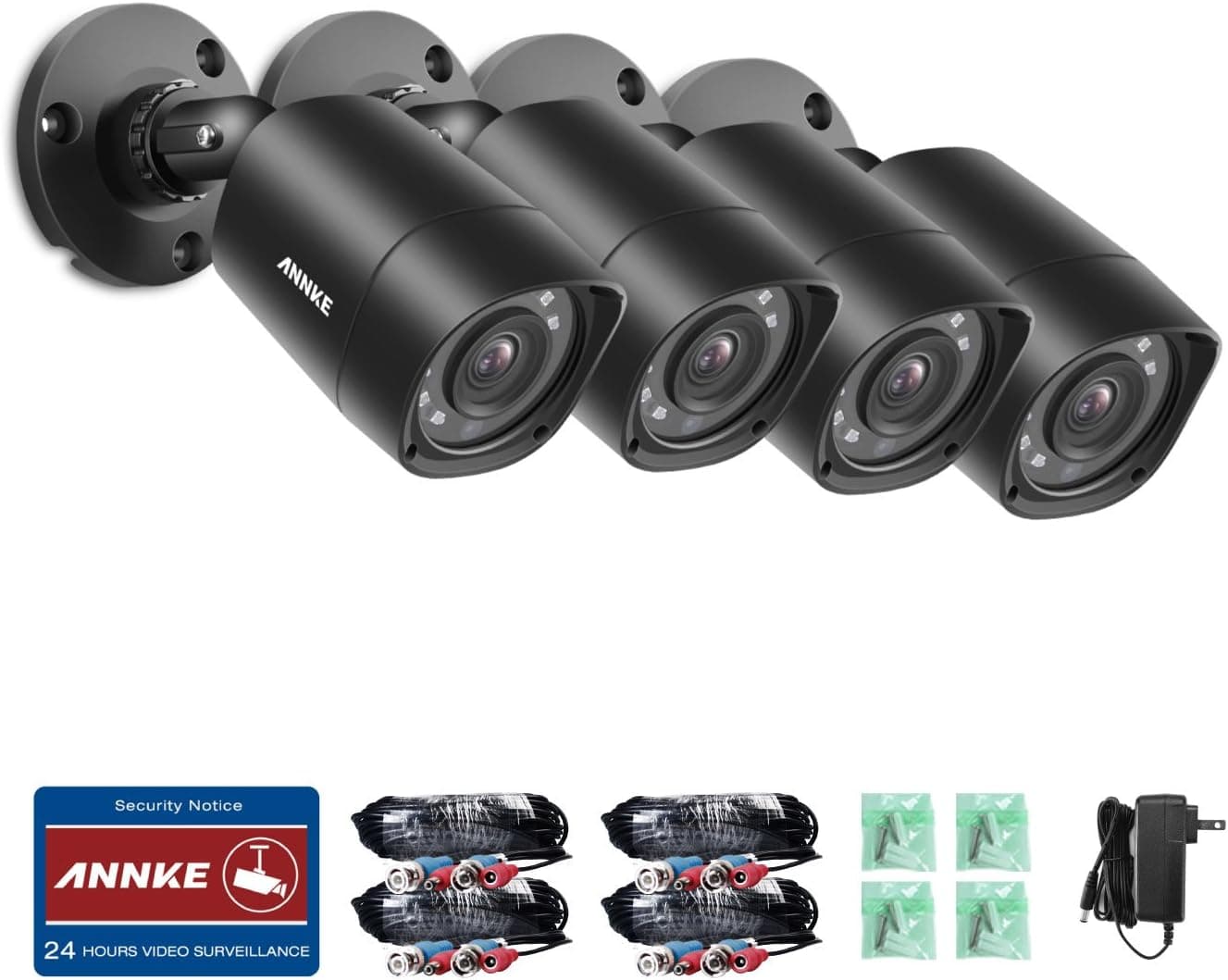 ANNKE 4-Packed 720P HD-TVI Security Camera 1280TVL 1.0MP Hi-Resolution Indoor/Outdoor Bullet Camera with 66ft Super Night Vision, Weatherproof Housing
