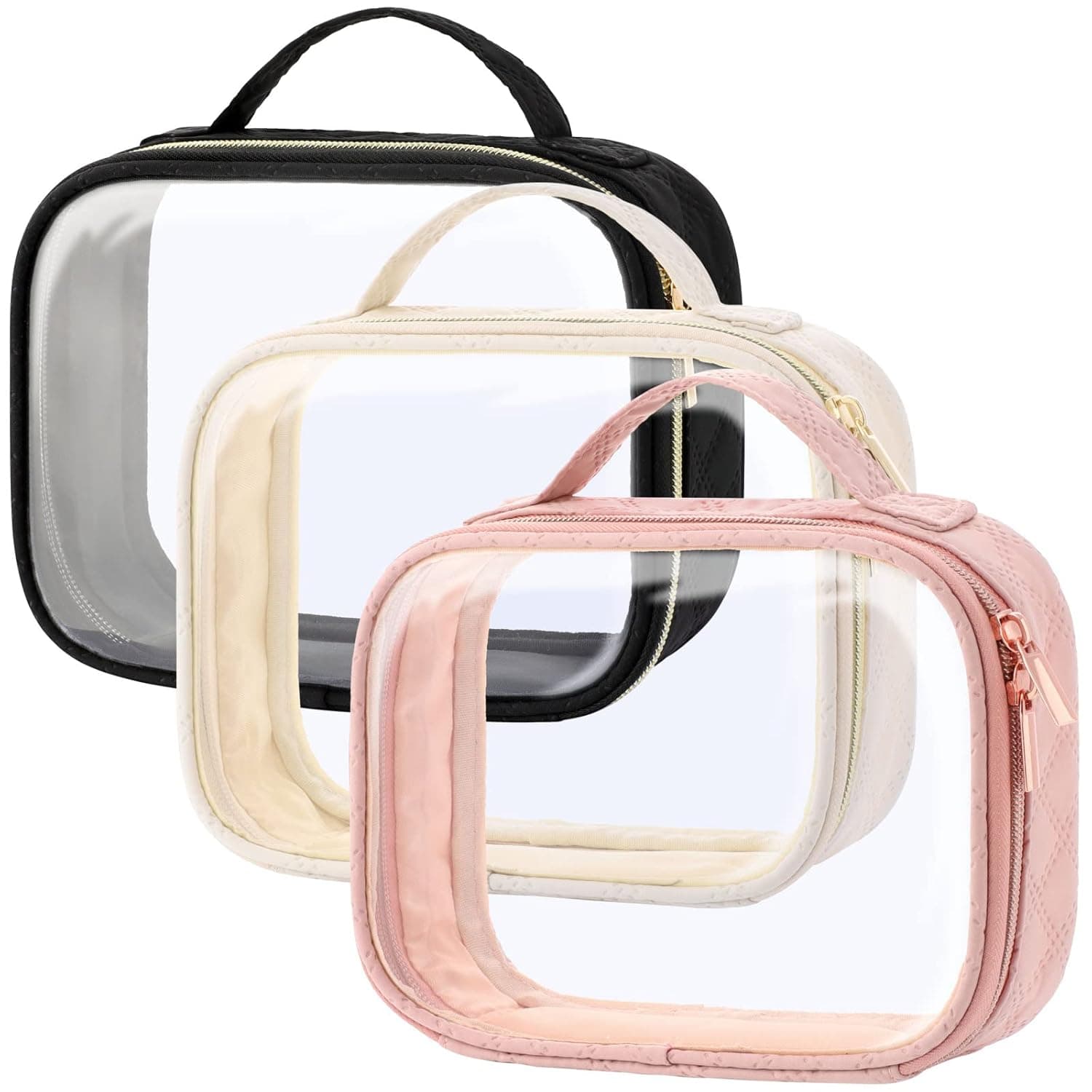 PACKISM TSA Approved Toiletry Bag, 3 Pack Clear Makeup Bags with Handle Large Opening, Clear Toiletry Bags Fit Carry-on Travel Essentials, Quart-sized Clear Travel Bags for Toiletries, Multicolor