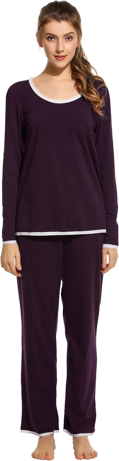 Ekouaer Women’s Pajama Long Sleeve Sleepwear Two Piece Pajamas Set Soft Pj Lounge Sets S-XXL (Navy Blue(5370), S)