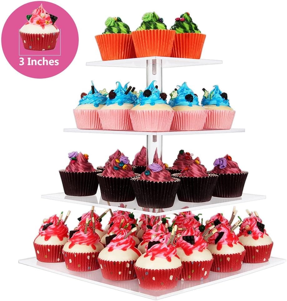 4 Tier Maypole Square Wedding Party Tree Tower Acrylic Cupcake Display Stand. (4 Tier Square)