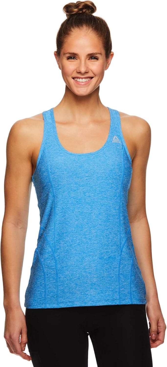 Reebok Women's Running & Workout Tank Top - Dynamic Fitted Performance Racerback Active Gym Shirt - Dyna Blithe Heather, X-Large