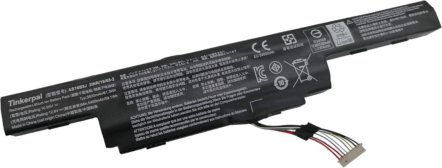 Tinkerpal AS16B5J AS16B8J Replacement Laptop Battery for Acer Aspire 15.6" E5-575G E5-575G-53VG Series 3ICR19/662-2 10.95V 62.2wh 5600mAh 6 Cell
