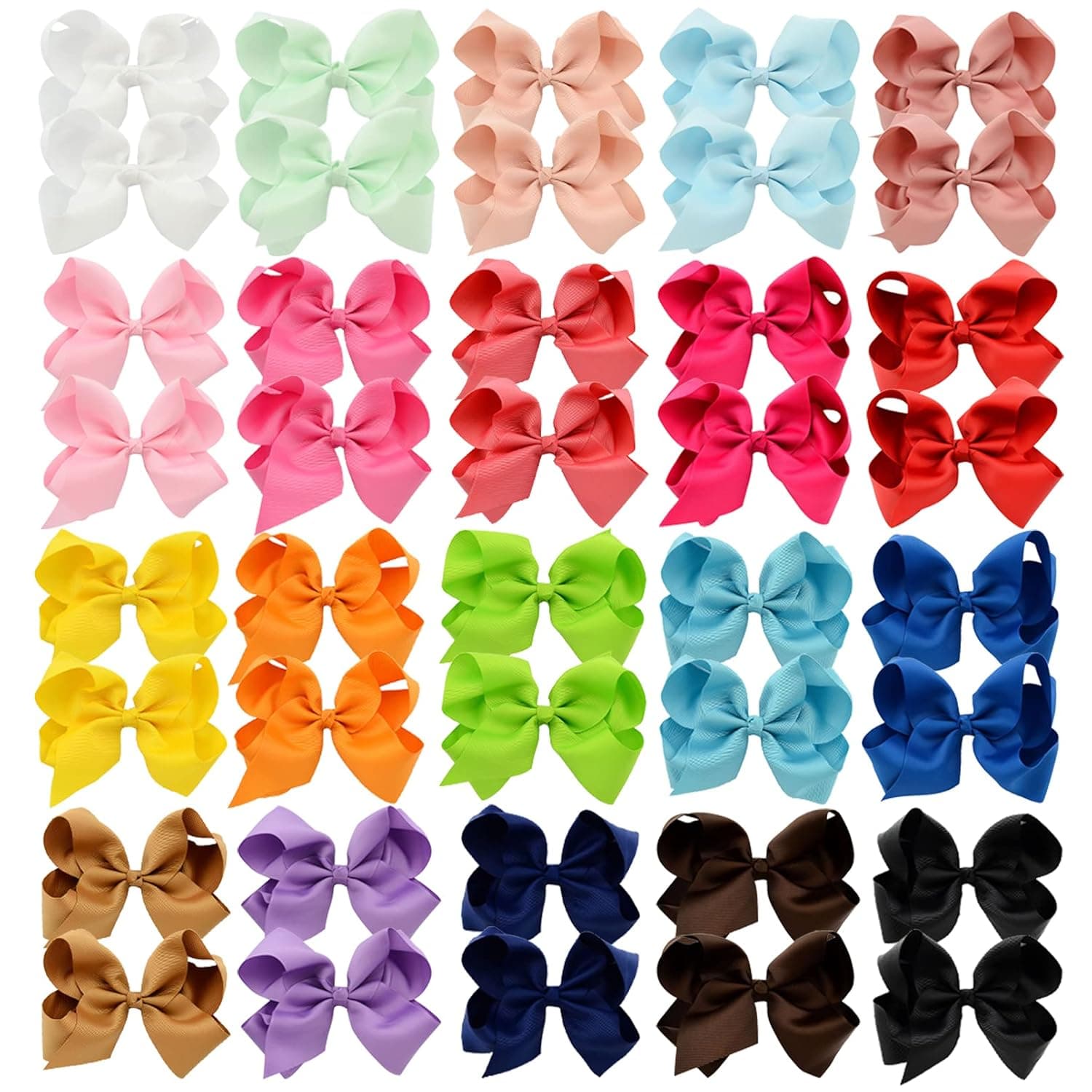 DEEKA 40 PCS Multi-colored 4" Hand-made Grosgrain Ribbon Hair Bow Alligator Clips Hair Accessories for Little Girls(20 Pairs)