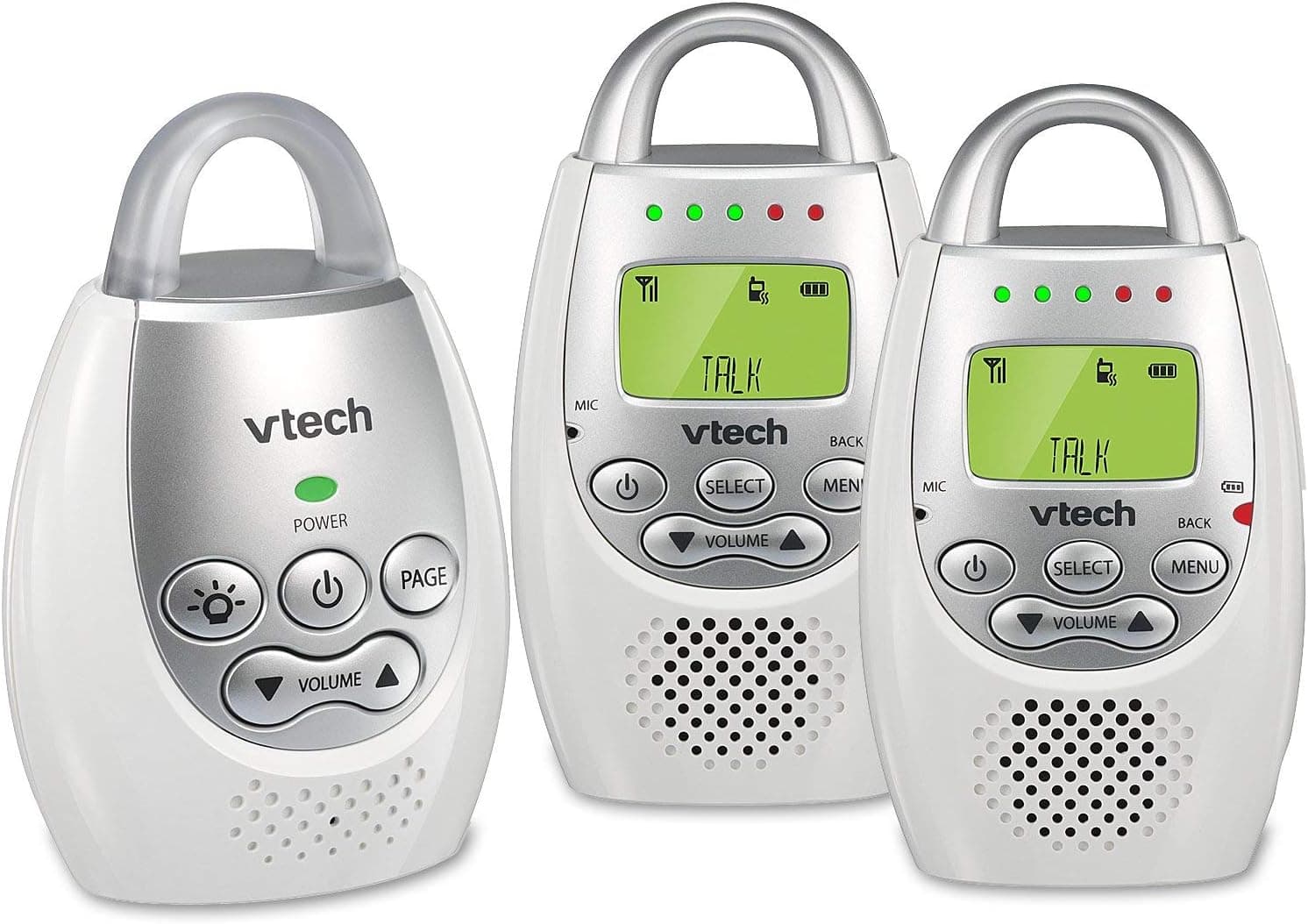 VTech DM221-2 Audio Baby Monitor with up to 1,000 ft of Range, Vibrating Sound-Alert, Talk Back Intercom, Night Light Loop & Two Parent Units (Renewed)