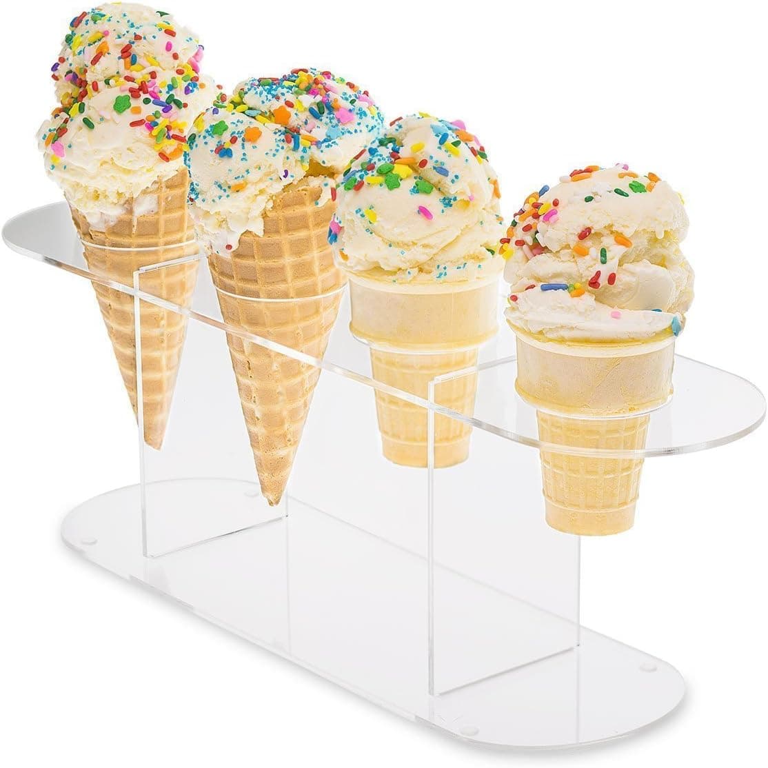 Deluxe 4 Ice Cream Cone Square Style Clear Acrylic Holder Display Stand - Food Grade - USA Made
