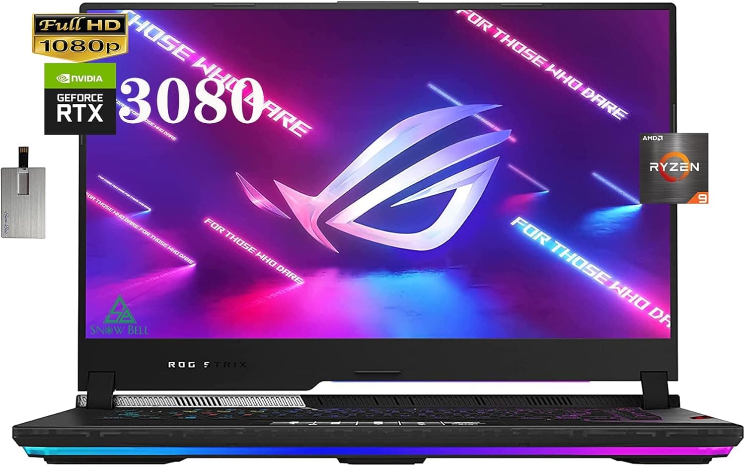 ASUS 2023 ROG Strix Scar 15 15.6" 300Hz IPS Type FHD Gaming Laptop, AMD Ryzen 9 5900HX, 16GB RAM, 1TB PCIe SSD, Backlit Keyboard, GeForce RTX 3080, WiFi 6, Win 11 Pro, Black, 32GB SnowBell USB Card