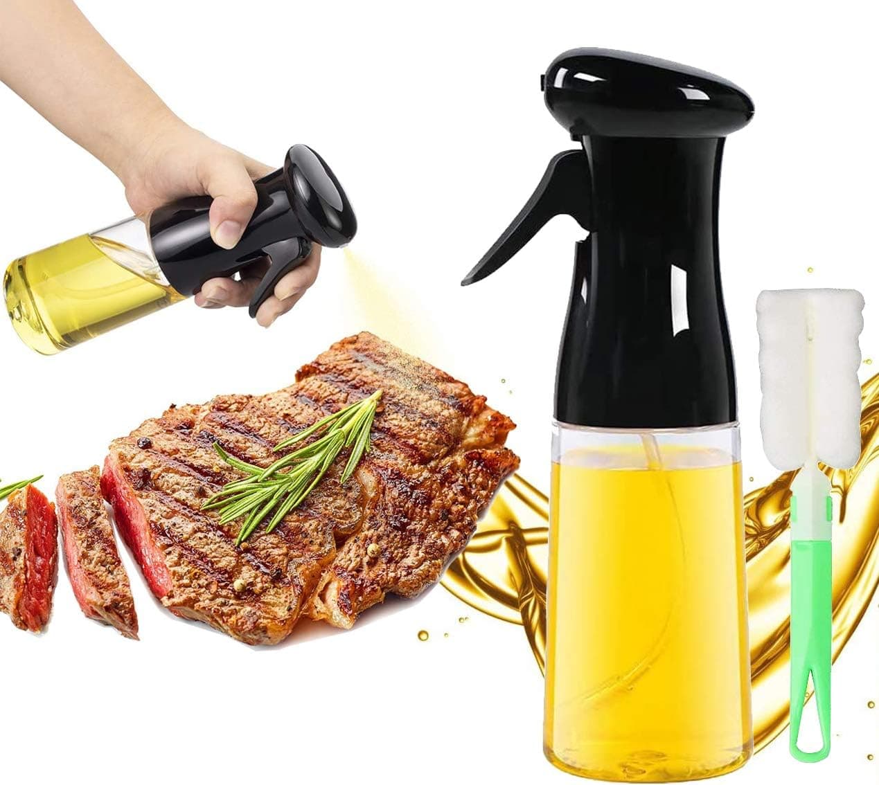 Olive Oil Sprayer. 7 oz Refillable Food Grade Olive Oil Sprayer BPA Free. Olive Oil Sprayer for Cooking BBQ Salad Baking Frying kitchen.