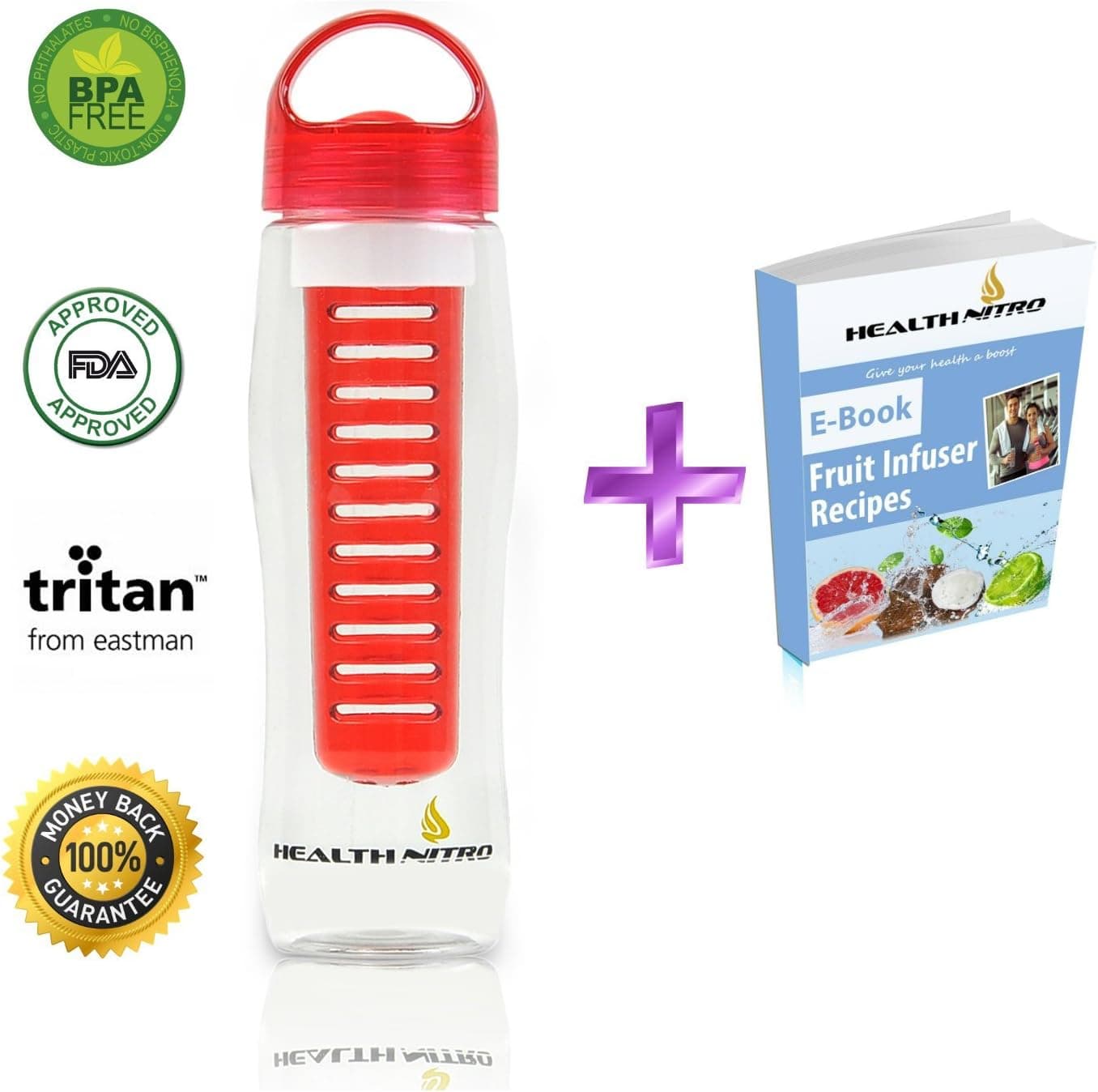 Water Bottle Infusers With Multiple Use Plus Bonus E-Book for Detox, Tea Infuser, Hiking & Gym Sports Bottle - STYLISH 23 OZ PREMIUM Tritan Material Easy Grip & CLEAN BPA Free + Leak Proof (4 Colors)