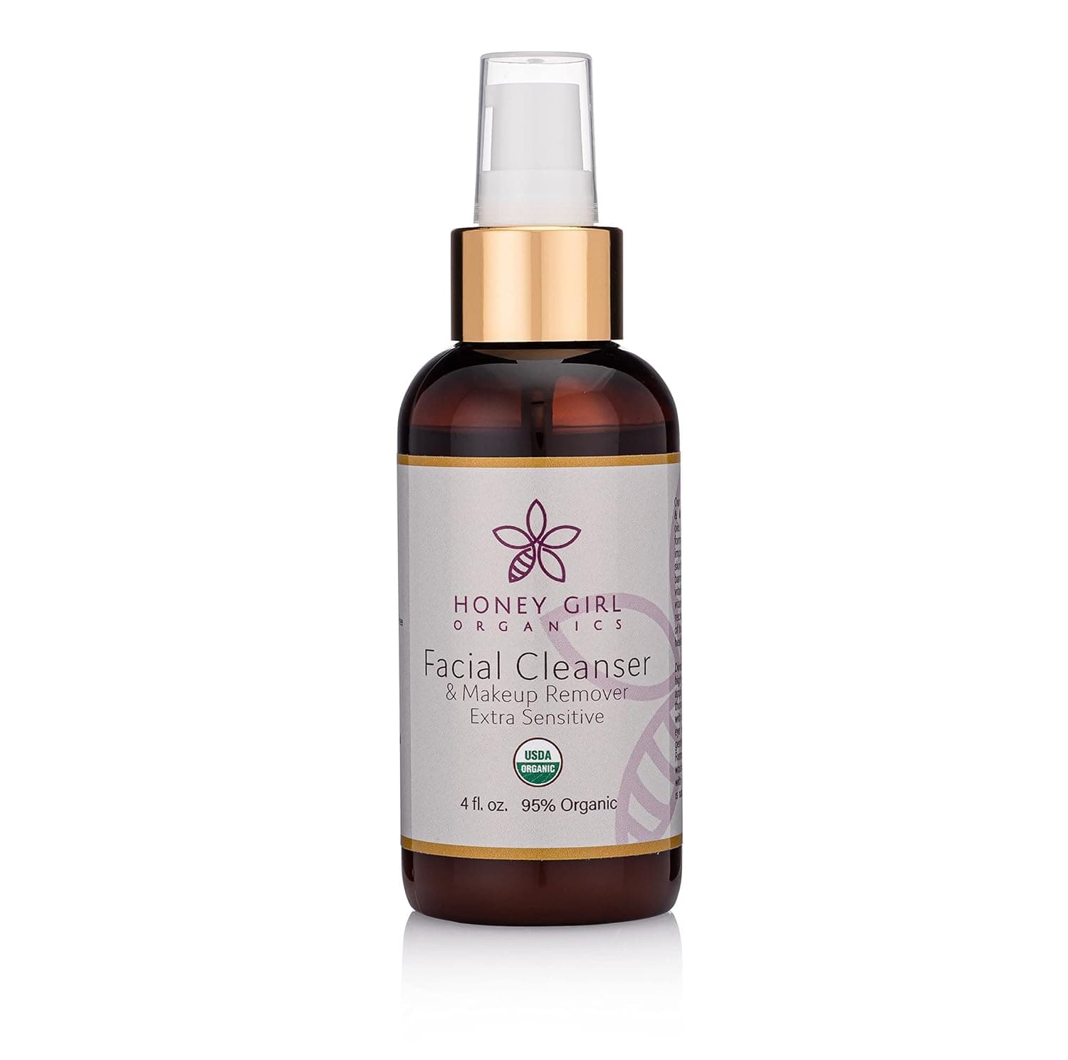 Honey Girl Organics USDA Certified Organic Facial Cleanser and Makeup Remover Extra Sensitive, 4 Fl Oz