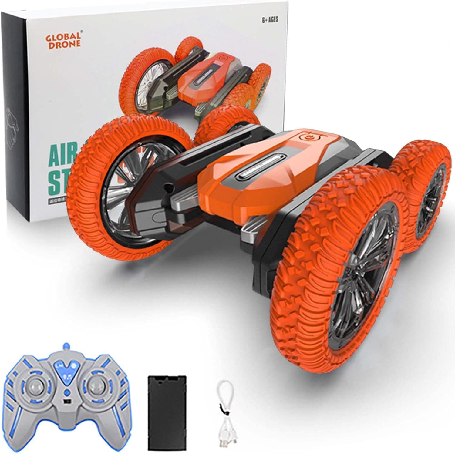 MOULSELP Remote Control Car, 2.4GHZ RC Stunt Car with LED Music, Double Sided 360° Flips Rotating RC Cars, 4WD Off Road Truck Outdoor Kids Toys for 3-12 Year Old Boys Girls Teens Birthday Gift
